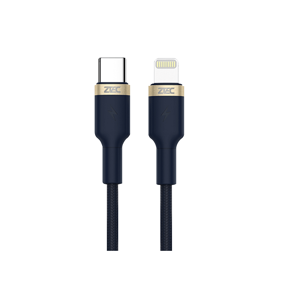 สายชาร์จเร็วไนลอนถัก ZTEC รุ่น ZL412 USB-C to Lightning ยาว 2 เมตร สีน้ำเงิน (รองรับเทคโนโลยี PD)